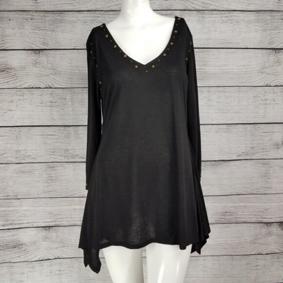 NEW Essentials By Milano S Asymmetrical Hem Tunic Top Embellished Beaded - Picture 1 of 8